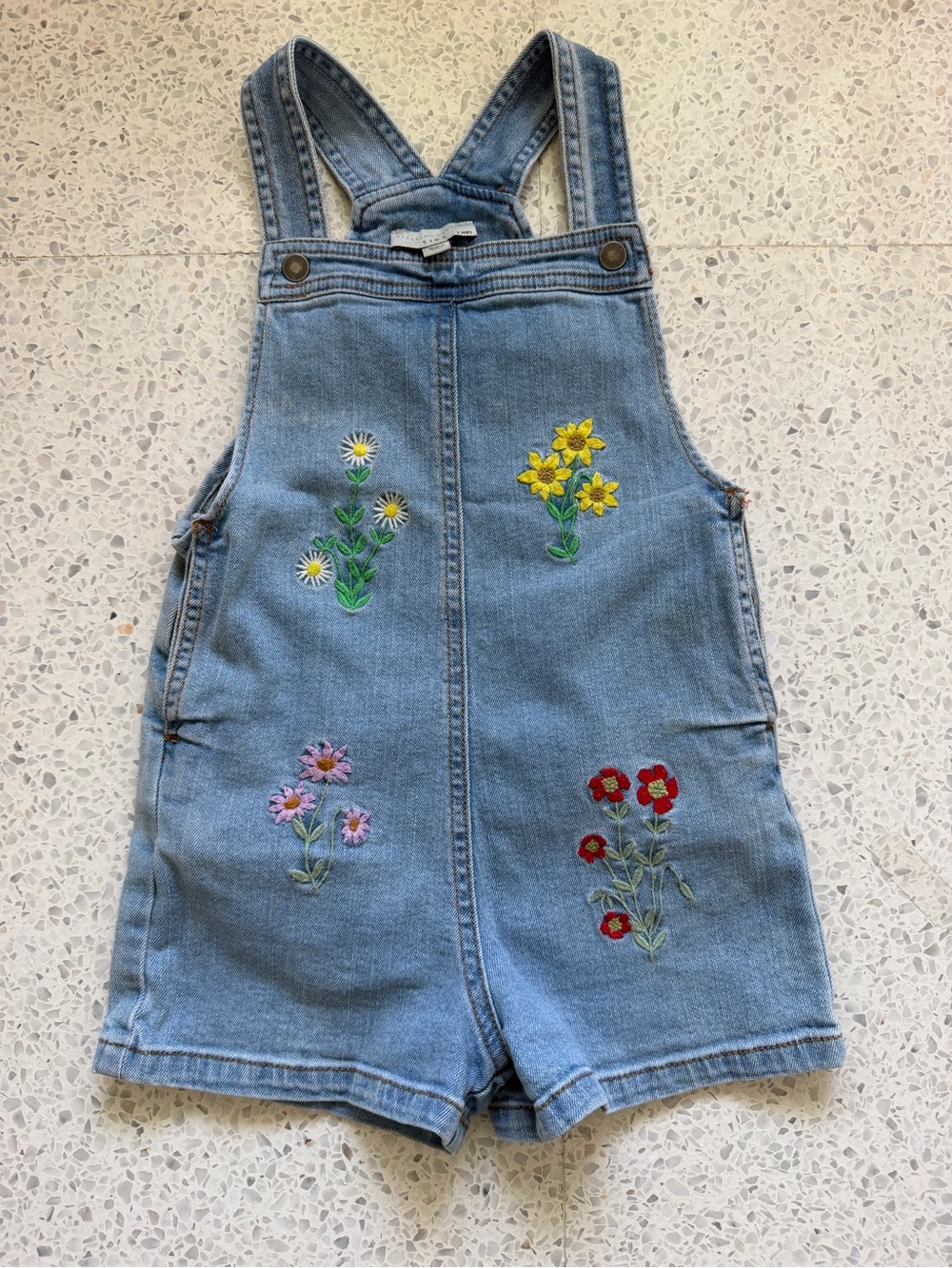 Stella McCartney Light Blue Denim Floral Embroidered Short Overalls